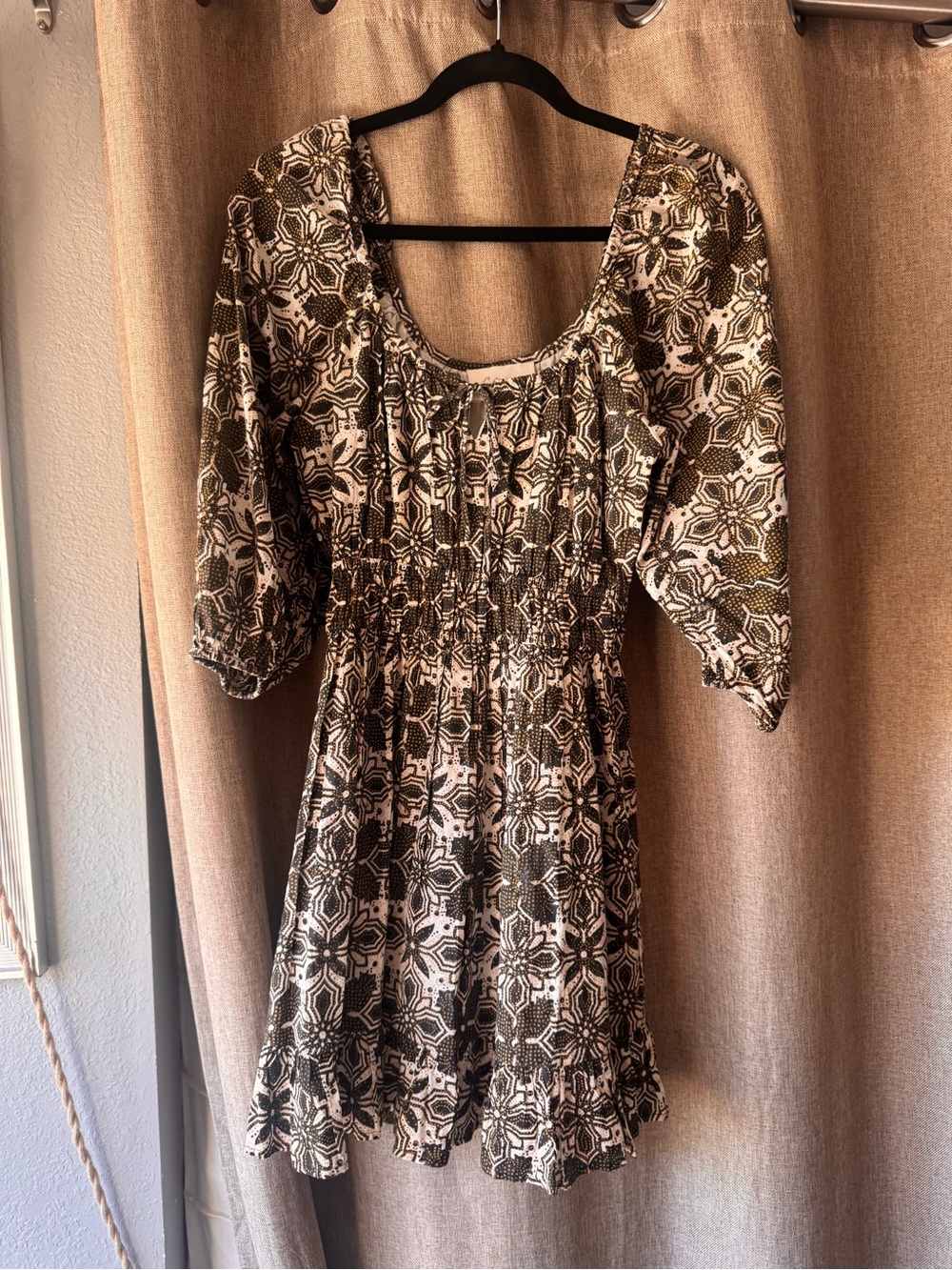 Cleobella Olive and Cream Smocked Waist Mini Dress